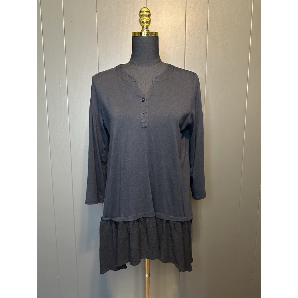 LOGO by Lori‎ Goldstein Women's Cotton Modal Henley Top with Woven Hem M Medium